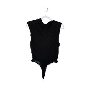 Vici Black Textured Sleeveless Bodysuit Padded Shoulders Keyhole Back Small
